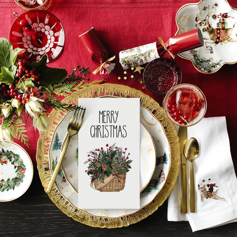 Horaldaily 100 Christmas Disposable Paper Decorative Guest Napkins, Holly Berry