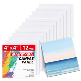 BAKEYBA 12 Pack 4x4 Inch Mini Canvas Boards for Painting, Small Square Canvas Panels, 100% Cotton Primed Acid-Free for Acrylic Paint