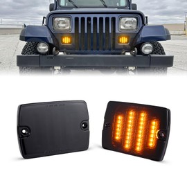 AreLokpri Amber Front Turn Signal Lights Compatible for 1987-1995 Wrangler YJ with 3157 Plug and 1157 Plug, Smoked lens LED Turn Signal Lamps Assembly 2PCS