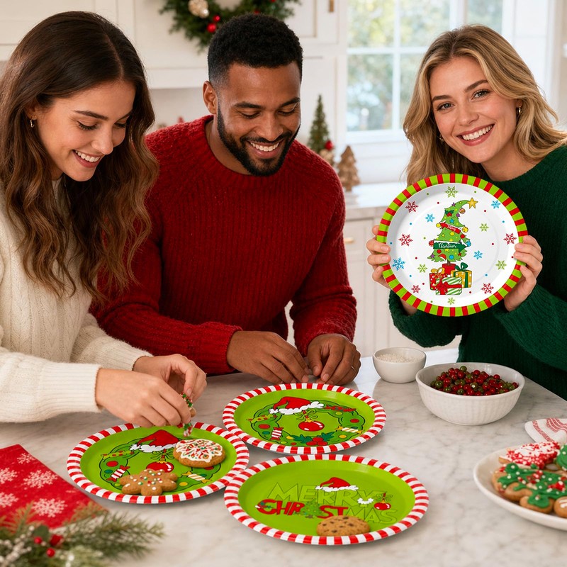 48 Pcs Christmas Elf Paper Plates 9 Inch Disposable Plates