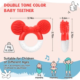 CLDY Beißring für Babys, Beißring für Babys, weich, ohne BPA, für Jungen und Mädchen ab 3 Monaten, einfache Reinigung (Rot und Weiß)