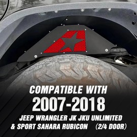 EYOUHZ for Wrangler JK Rear Inner Fender Liners Back Mud Guards Compatible with 2007-2018 Jeep Wrangler JK & JKU Unlimited 2/4 Doors, Since 1941 Logo Steel Wheel Well Cover Fender Flare Liners (2 PCS)