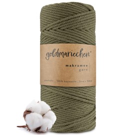 goldmariechen Premium Macrame Yarn (Agave) | 3 mm x 100 m | 100% Cotton | Plastic-Free Packaging | Macrame Cotton Yarn for DIY Crafts