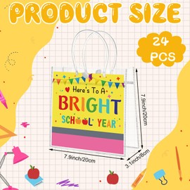 RZJSLSHANHAI 24 Pcs Back to School Gift Bags Bulk Colorful Flags Decorative Gift Bags with Handle Plastic Gift Candy Treat Handbag Classroom Party Favors for Welcome Back to School New Semester