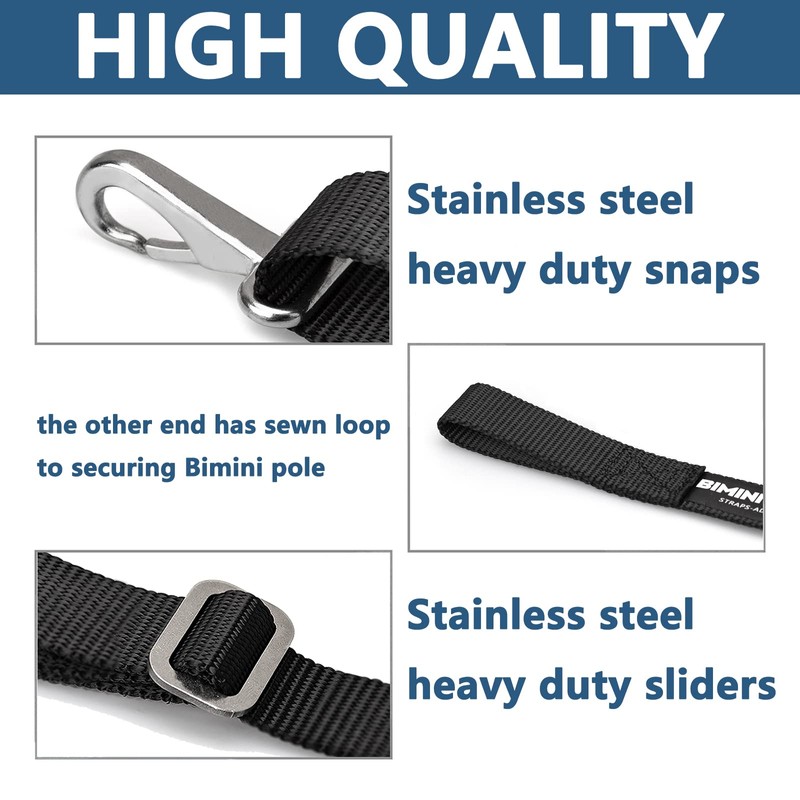 Adjustable Bimini Boat Top Straps,One Hooks 38"~70"Marine Awning Webbing Straps,with
