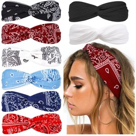 Huachi Bandana Headbands for Women Boho Twist Head Wraps, Elastic Hair Bandana Headband Summer Hair Accessories