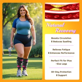 FOFLORA Plus Size Compression Socks for Women & Men 3 Pairs, Wide Calf Extra Large 20-30 mmHg Knee High Support Socks for Travel, Running, Nurse