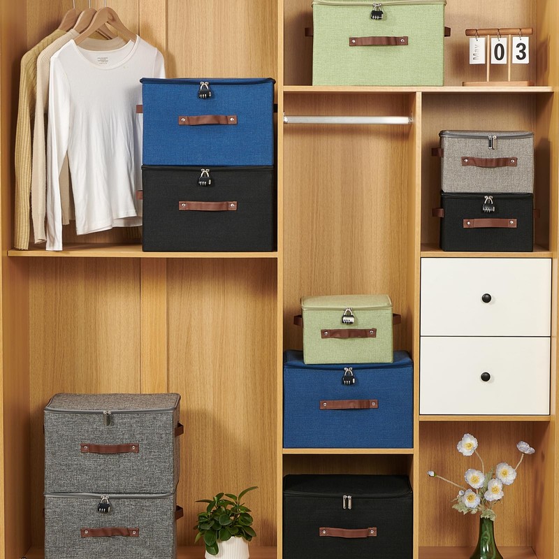VinneGenzz Storage Bins Boxes with Zipper Lid Combination Lock PU