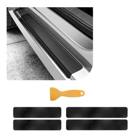 Dickno 4 PCS Car Door Sill Protector, 4D Carbon Fiber Auto Door Entry Edge Guard Protection Trim, Anti-Scratch Threshold Cover Strips, Sill Protection Sticker for Car SUV Truck (Black)