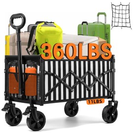 CAMTOP Collapsible Wagon Cart Foldable Wagon Portable Heavy Duty Folding Wagons with Braking Wheels Large Capacity Outdoor Utility Wagon for Shopping, Sports, Camping, Garden, Grocery, Beach (Stripes)