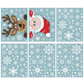 LOKIPA Christmas Window Cling Stickers, 6Sheet Peeping Santa and Rudolph Stickers Decals for Christmas Window Display