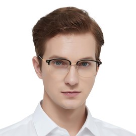 SooGree Ultralight Vintage Square Clear Lens Glasses Frame Retro Semi-Rimless Glasses Square Titanium metal Half Eyeglasses Frame for Man and Woman