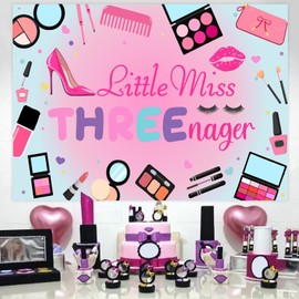 kreat4joy Little Miss Threenager Birthday Decorations Girls, 3rd Birthday Decorations Backdrop Banner for 3 Year Old Girl Makeup Party Decorations 3 x 5 Ft