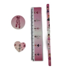 Ballerina Ballet Dancer 4 Piece Stationery Set Pencil Ruler Eraser & Sharpener