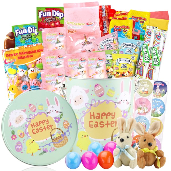 Easter Snack Green Tin Basket (60 Count) Filled with Candy