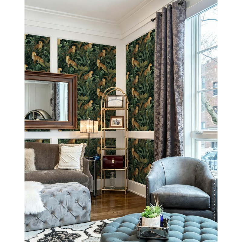 Dark Tropical Cheetah Jungle Peel and Stick Wallpaper, Self Adhesive