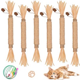 Matatabi para Gatos 7 Piezas, Palitos de Silvervine Naturales con Pelota de Juguete, Palitos para Limpieza Dental, Juguete Interactivo para Gatos, Red
