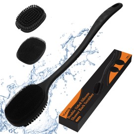 Back Scrubber for Shower, New Update Double Sided Body Scrub Brush Long Handle with Soft Silicone Bristles and Stiff Nylon Bristles for Shower Exfoliating and Massage Can Produce More Rich Foam