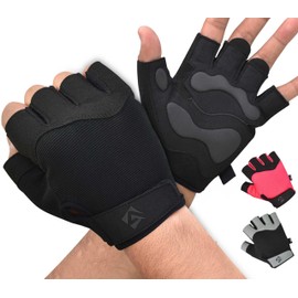 AQF Weight Lifting Gym Gloves Training Workout Fitness Gloves for Men Women Padded Palm Grip - for Cycling, Lifting, Exercise, Pull Ups, Weightlifting - Breathable and Snug fit (Black, L)