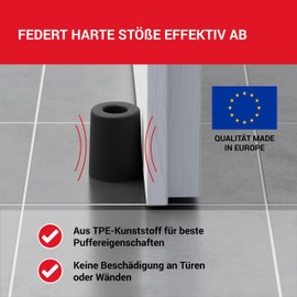 LouMaxx Rubber Door Stop, Floor Door Stop, Diameter 40 mm x 50 mm, Door Stopper for Screwing In, Rubber Door Stopper, Reliable Protection Against Hitting Doors, Set of 3 in Black