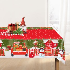 Sundonix Thanksgiving Fall Table Cloth Decoration - Autumn Pumpkin Plaid Turkey Tablecloth Cover Party Decor for Rectangle Tables Waterproof 60x120Inch (Christmas-1, 60×84",Rectangle)