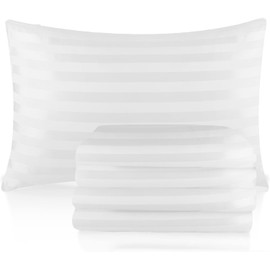 Sunshine Comforts Pillow Cases 4 pack Satin Stripes-Microfiber luxury Pillow Cases/Pillow Protectors, Hotel Quality Fabric & Wrinkle free pillowcase 4 pack (Standard Size 75x50 cm, White)