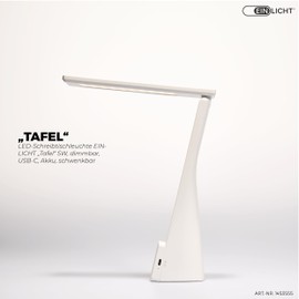 einlicht LED Desk Lamp | Chalkboard | Touch Dimmable Desk Lamp Wireless 5 W Reading Lamp Swivel Bedside Lamp Neutral White 4000 K 26 cm High USB-C Charging, White