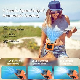 DBPBToU Portable Waist Fan,10000mAh Battery High-Power Long Lasting Outdoor Camping Rechargeable Fan,Wearable on Waist,Neck,or Handheld,5 Speed Settings,and Up to 30 Hours Working Time (Orange)