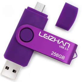 LEIZHAN 256GB Memory Stick USB Dual Port(USB 2.0 & Micro USB) Rotabable Pen Drive 2 in 1 USB flash Drive for Android Smartphones & Tablets & Laptops PC (Purple)