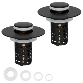 Hygie Rinse Upgraded 3 in 1 Bathroom Sink Stopper 2PCS Universal Pop Up Sink Drain Strainer, with Removable Stainless Steel Filter Basket Hair Catcher, for 1.1''~2.36'' Sink Basin Hole, Matteblack