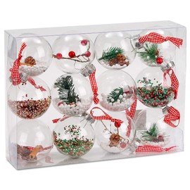 Brubaker Christmas baubles made of acrylic and jute, transparent, filled, diameter 8 cm and 10 cm, Christmas tree pendant