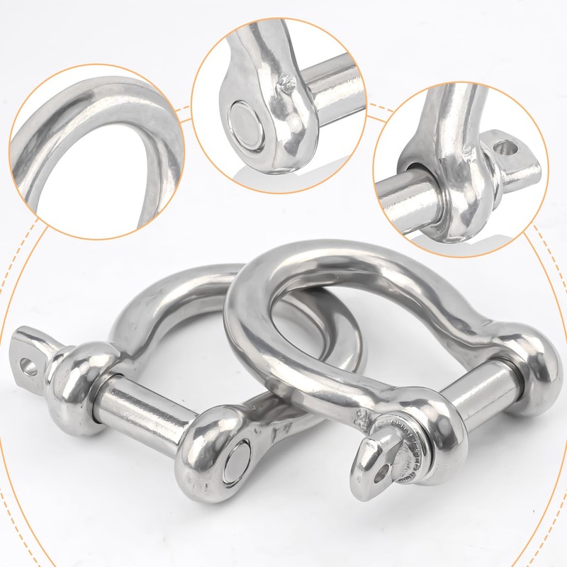 Biugaaufai 18 PCS 3/8 Inch D Ring Shackles, 304 Stainless