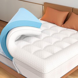 Pillow Top Mattress Topper Queen Size, 3 Inch Dual Layer Memory Foam Mattress Topper, 1 Inch Cooling Pillow Topper and 2 Inch Gel Memory Foam (White)