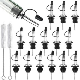 Vertedores de Botellas Vino, Vertidoras de Botellas Bar Accesorios Utensilios, Boquilla para Verter Aceite de Acero Inoxidable con Tapas para Polvo de Vino, Dispensador para Botellas,15 Piezas