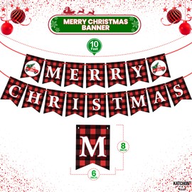 KatchOn, Merry Christmas Banner for Mantle- Large, 10 Feet, No DIY | Red and Black Buffalo Plaid Christmas Fireplace Banner | Christmas Decorations | Merry Christmas Sign, Christmas Party Decorations