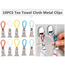 Tea Towel Clips with Loops for Hanging, Kitchen Towel Clips, Laundry Loops Metal Decorative Towel Clips with Metal for Home Kitchen Bathroom Cupboards Hanging Towels (10pcs)