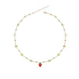 Da Piao Liang Strawberry Necklace Earrings With Green Cat'S Eye Stone - Beaded Choker Necklace Bracelet For Women Unique Graduation Gift (Style 1)