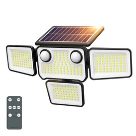 SZPOWER Solar Lights Outdoor Waterproof, 254 LED 3000LM Solar Flood Lights Outdoor with 2 Motion Sensor, 4 Heads Security Light with Remote Control for Yard Outside House Garage 1 Pack