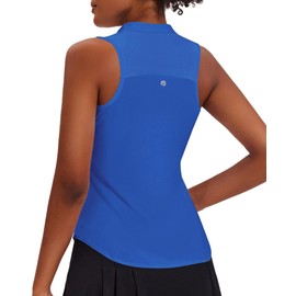 PINSPARK Women's Sleeveless Golf Shirts Moisture Wicking Polo Shirts V Neck Pickleball Shirts Racerback Golf Tank Tops,Royal Blue Large