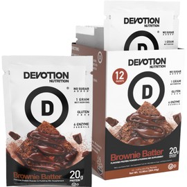 Devotion Nutrition Protein Powder Blend | Gluten Free, Keto Friendly, No Added Sugars | 1g MCT | 20g Whey & Micellar Protein | 12 Single Serving Packets (Brownie Batter)