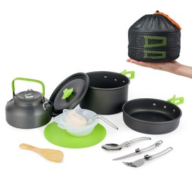 MEETSUN Camp Cookware Set, Camping Cooking Set Portable Mess Kit 15 Piece Backpacking Gear with Non-Stick Pot Kettle Camping Pots and Pans Chopping Board Folding Tableware for Camping Hiking Picnic…