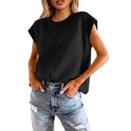 Saodimallsu Summer Tops for Women 2023 Casual Cap Sleeve Lightweight Knitted Loose Sweater Pullover Top Black