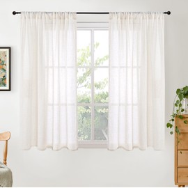 BGment 48 Inch Length Sheer Linen Curtains 2 Panels for Short Window - Natural Textured Drapes Light Filtering with Rod Pocket for Kitchen Bathroom Decorative Lightweight, 42 X 48 Inch