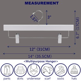 Amber Home 24 Pack White Wooden Pants Hangers with 2-Adjustable Clips for Jeans, Slacks, Shorts