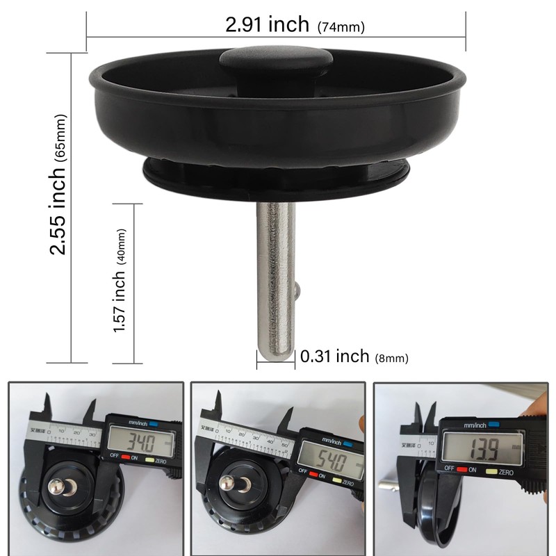 Black Kitchen Sink Drain Basket Strainer Stopper Replacement for Polymer