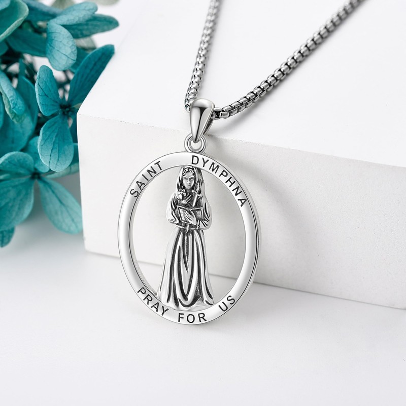 VENACOLY St Dymphna Necklace Sterling Silver Saint Dymphna Pendant Catholic