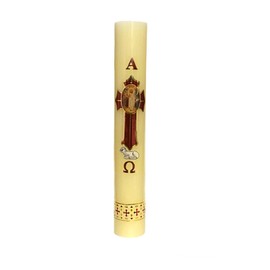 Cirio Pascual 9.5" L x 1.5" W Semana Santa 1/4 Kilo,Paschal Candle Image of The Risen Jesus Holy Easter
