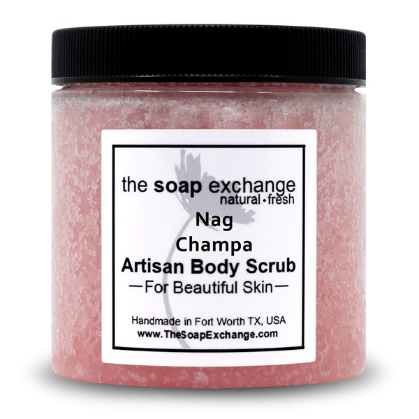 The Soap Exchange Sea Salt Body Scrub - Nag Champa Scent - Hand Crafted 16 fl oz / 480 ml Natural Artisan Skin Care, Shea Butter, Exfoliate, Moisturize, & Protect. Made in the USA.