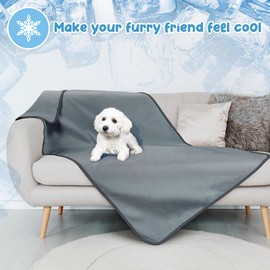 Pawsee Waterproof Cooling Blanket Dogs Cats, Washable Dog Blanket Cooling, Waterproof Dog Cooling Mat for Sofa Bed Outdoor, Usable Throw Couch Cover Furniture Protection, 150 x 130 cm, Grey