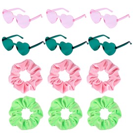 SAVITA 6pcs Scrunchies & 6pcs Heart-Shaped Sunglasses, Witch Party Decorations Fabric Hair Accessories Elastic Hair Ties Plastic Sunglasses for Women Girls Themed Party Supplies